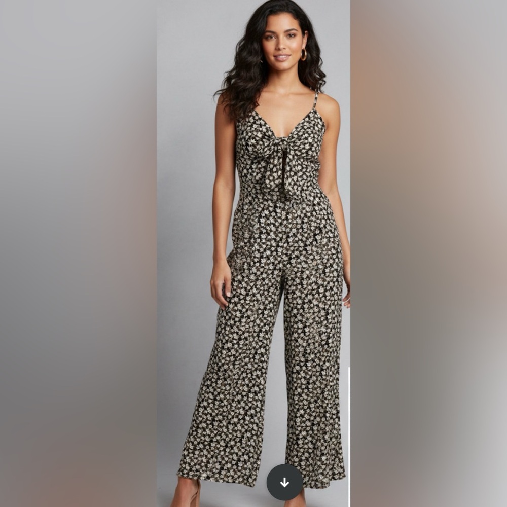 Nordstrom All In Favor Floral Tie Front Wide Leg Jumpsuit Size Medium
